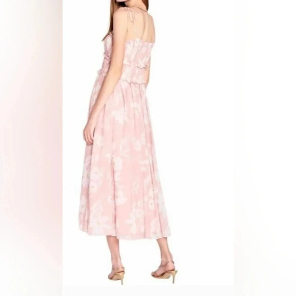 NWT En Saison Women's Gabby Square‎ Tie Sleeve Midi Dress Pink Floral Size Small - Picture 2 of 14